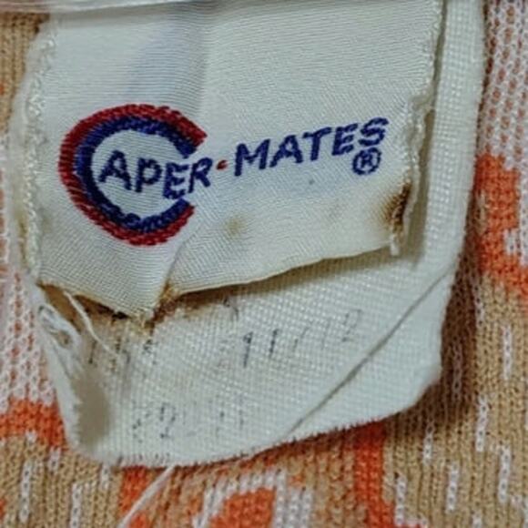 60s Orange Chevron Print Maxi Skirt Matching SS Vest Leisure Suit Set Size 13/14 - Picture 11 of 11